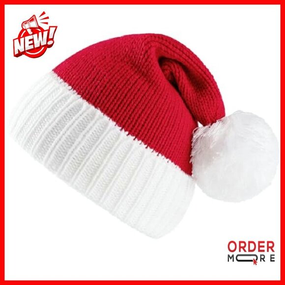 Festive Knitted Santa Hat with Pom Poms, One Size Fits All Adults main image 6
